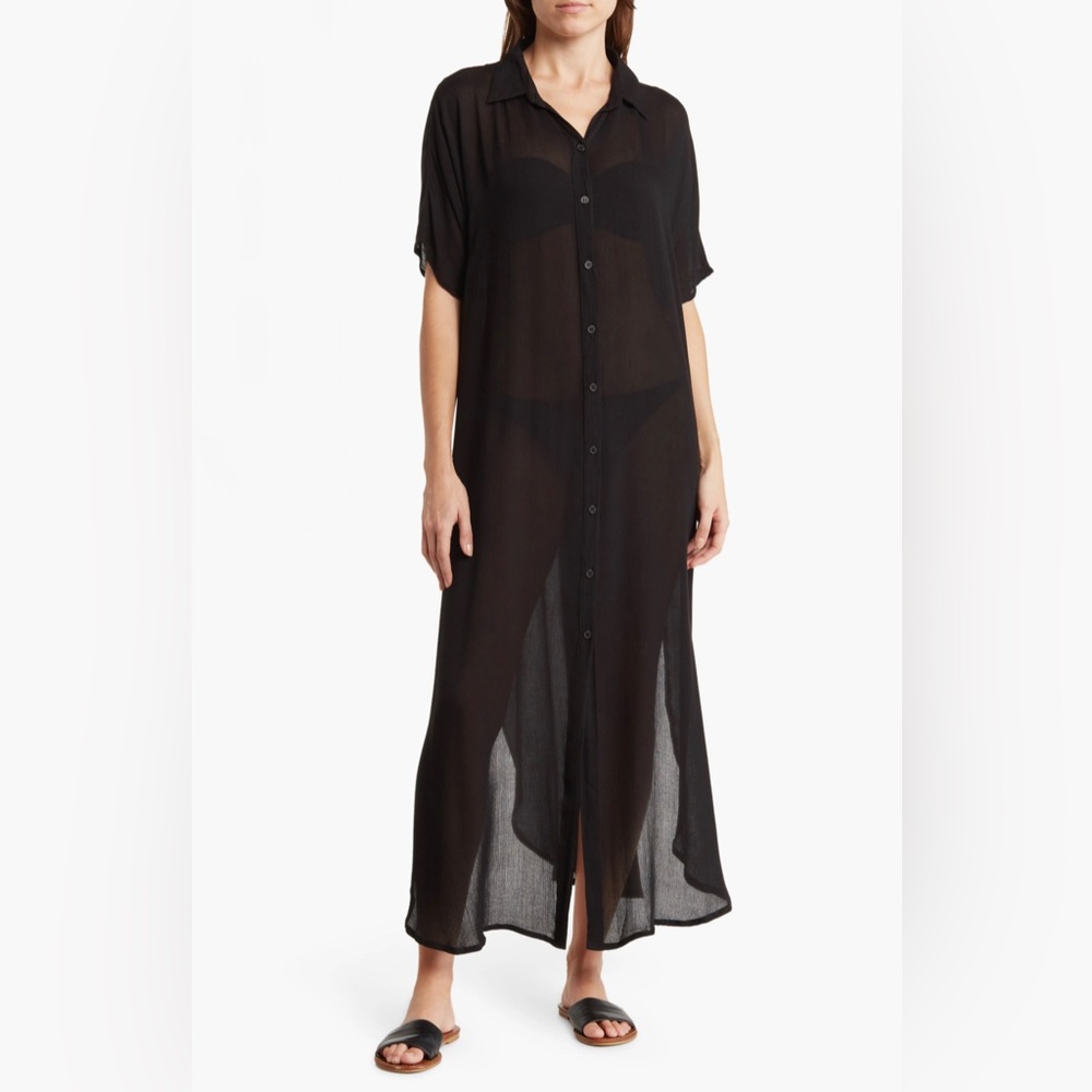 BOHO ME Long Shirt Cover-Up Dress, Black, Medium